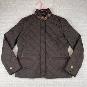 Polo Ralph Lauren Womens Size L Quilted Snap Zip Jacket Brown Equestrian Lined